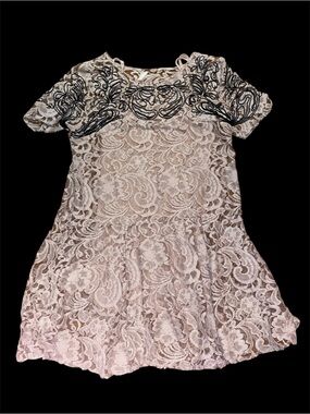Free People Cream Lace Dress with Black Appliqué
